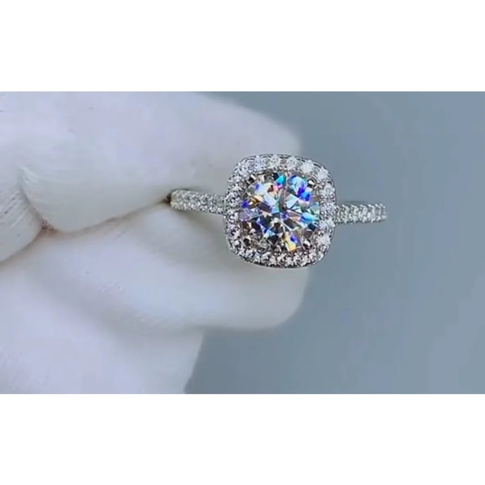 NEW 2 Ct Pave Halo Round Platinum S925 Diamond Engagement‎ Ring | Sz 7.5 NEW